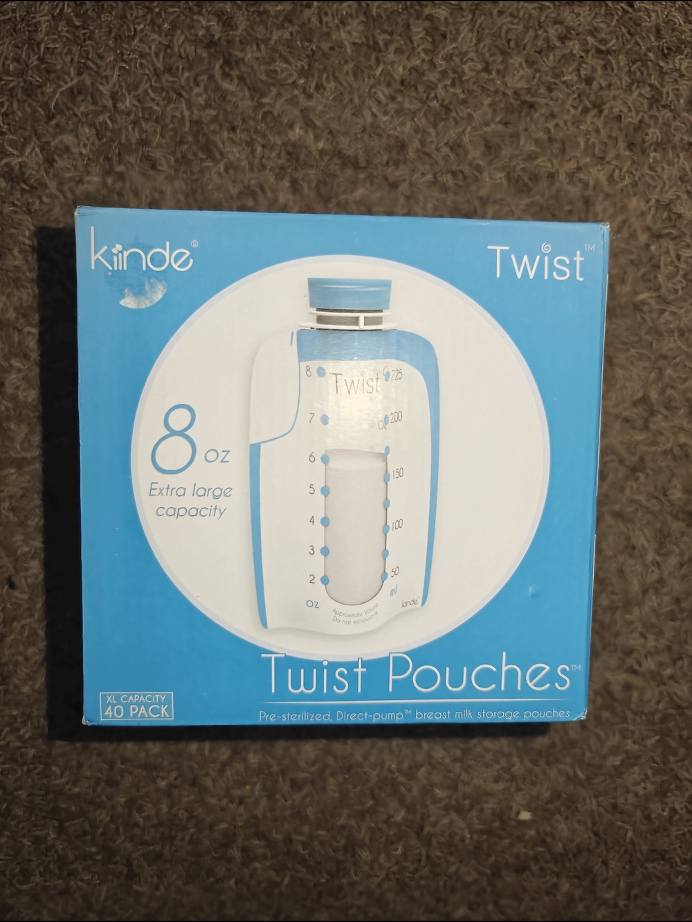 Kiinde Sealed Twist Pouches 8oz Pack - Blue Box 40 Pack